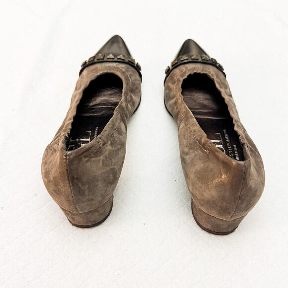 AGL Metallic Pointy Toe Suede Leather Flat Size Gray/Olive 37.5 - Picture 3 of 5
